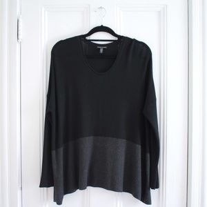 Eileen Fisher Viscose Stretch Knit Colorblock Charcoal Black Sweater Top Sz‎ S